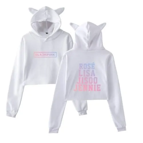 Blackpink Cropped Hoodie – White- mod1