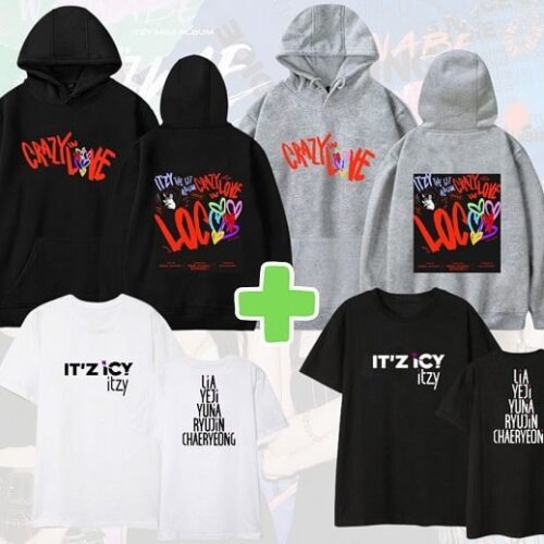 Itzy Pack: Crazy In Love Hoodie #3 + T-Shirt #2 + FREE Itzy Socks