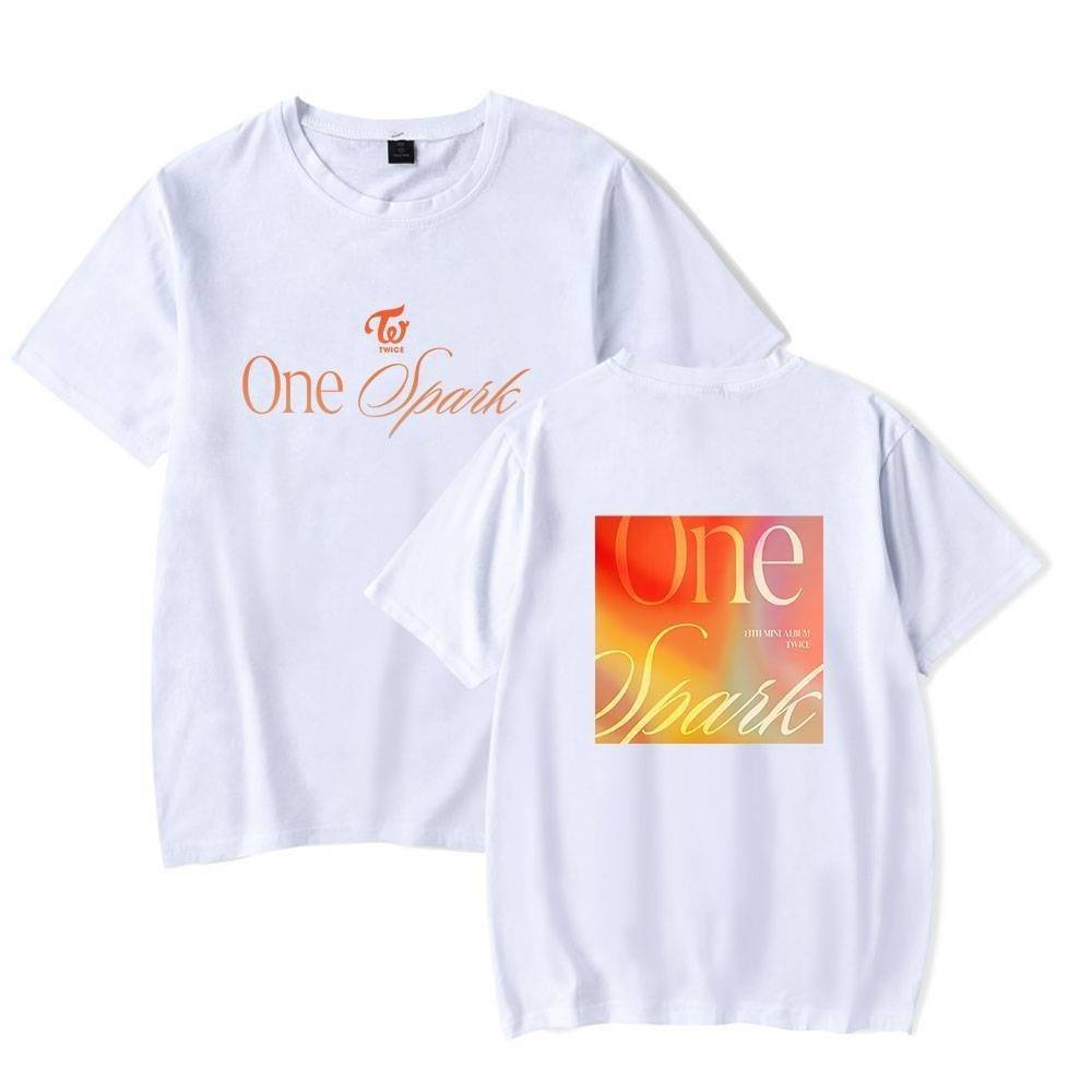 One spark kpop merch t-shirt set with vibrant design and stylish prints for fans of TWICE and other K-pop artists.