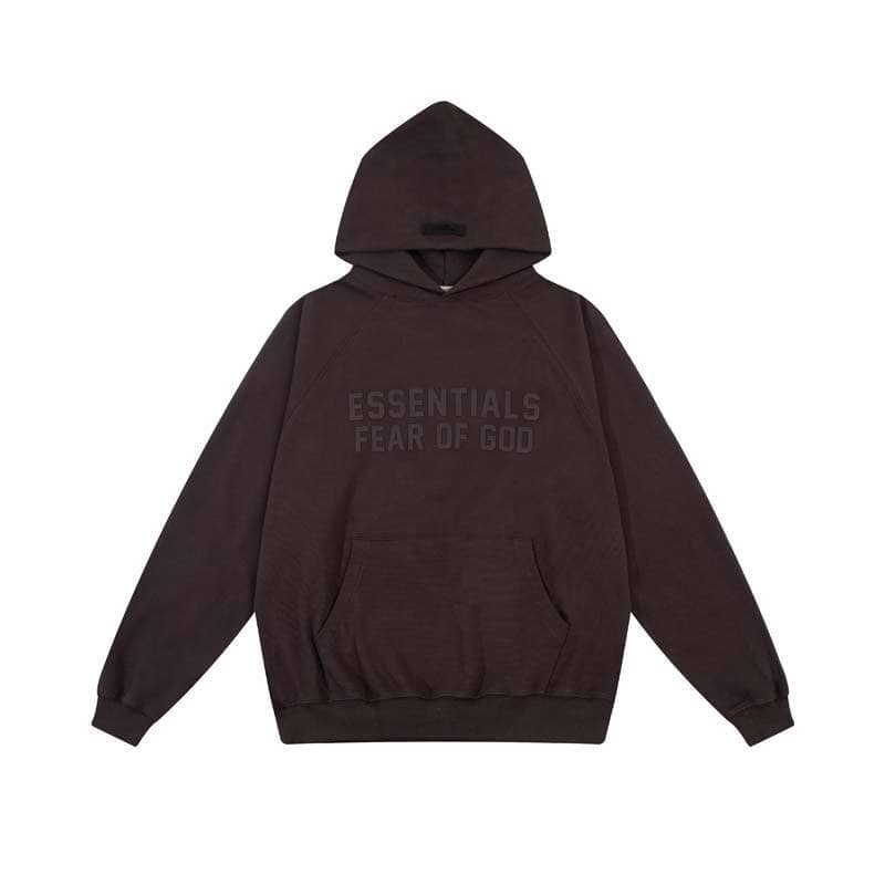 Essentials fear of god hoodie, black hoodie with text, Casual fashion hoodie with bold statement, A black hoodie featuring the text "ESSENTIALS FEAR OF GOD" on the front, designed for K-pop fans and streetwear enthusiasts, relevant for K-pop merch collections and fan apparel.