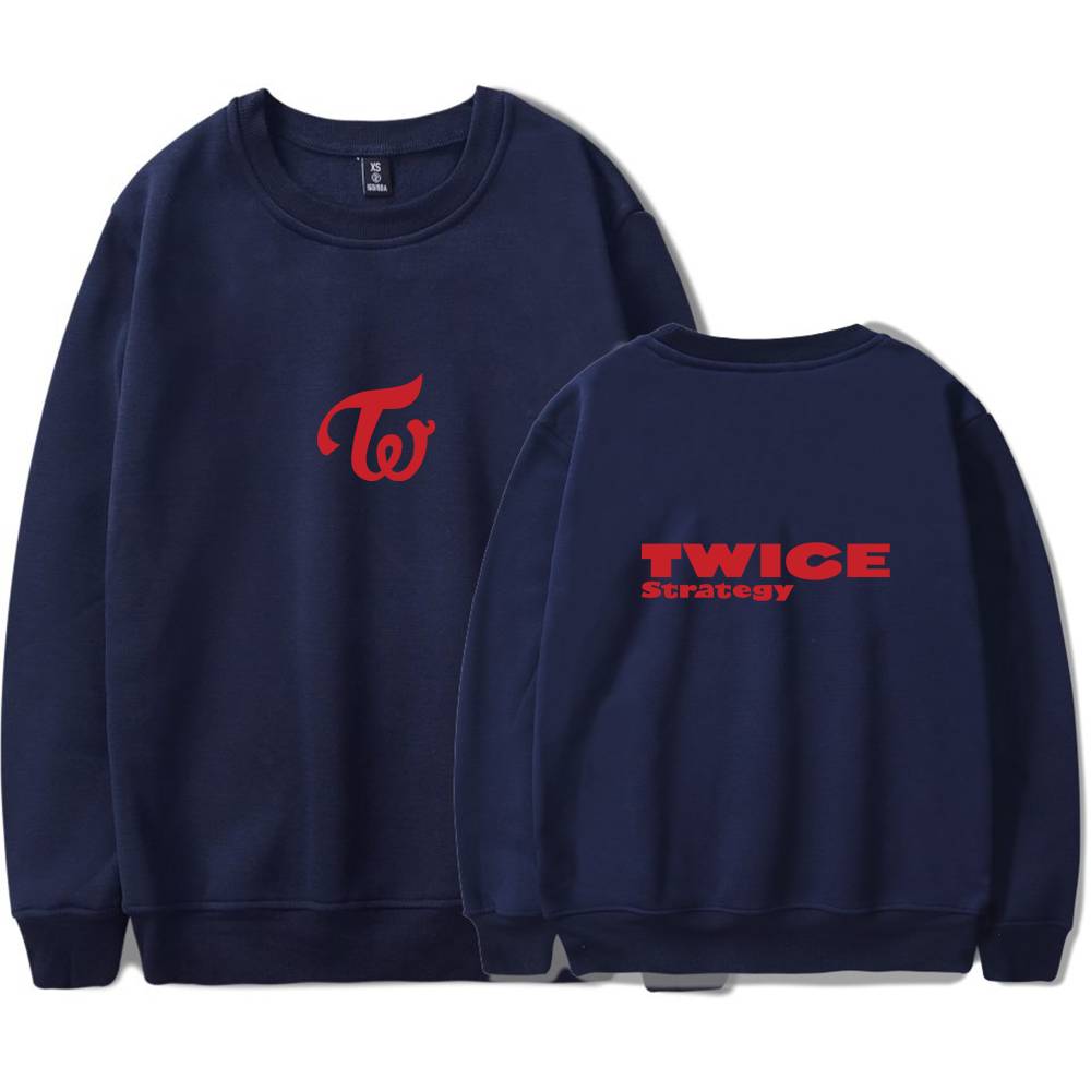 Twice Kpop merch sweatshirt with TWICE logo and strategy text.