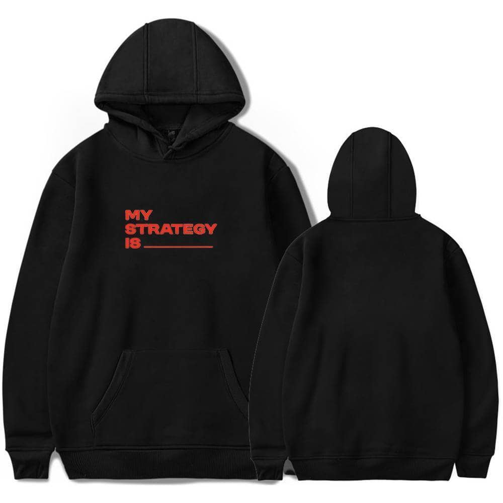My strategy is hoodie with red text print, perfect for K-pop fans, featuring a casual and stylish design dedicated to TWICE merchandise lovers.