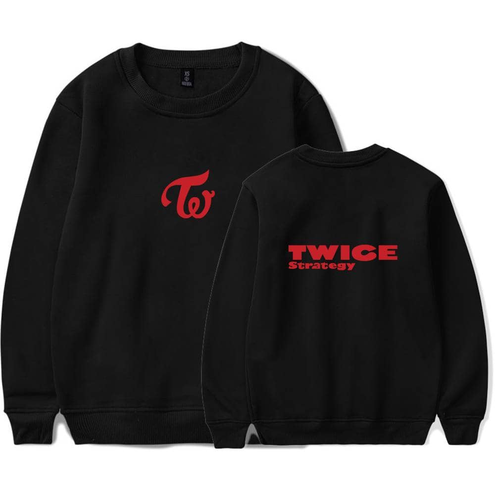 TWICE sweatshirt with red logo and text, perfect kpop merch for fans of the girl group.